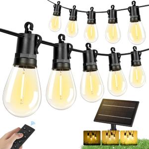Brightever Solar String Lights for Outside with Remote, 150FT Commercial Grade Patio Lights with 45+3 LED Shatterproof Bulbs, 3 Light Modes Dimmable Hanging Light for Backyard Garden, Dimmable