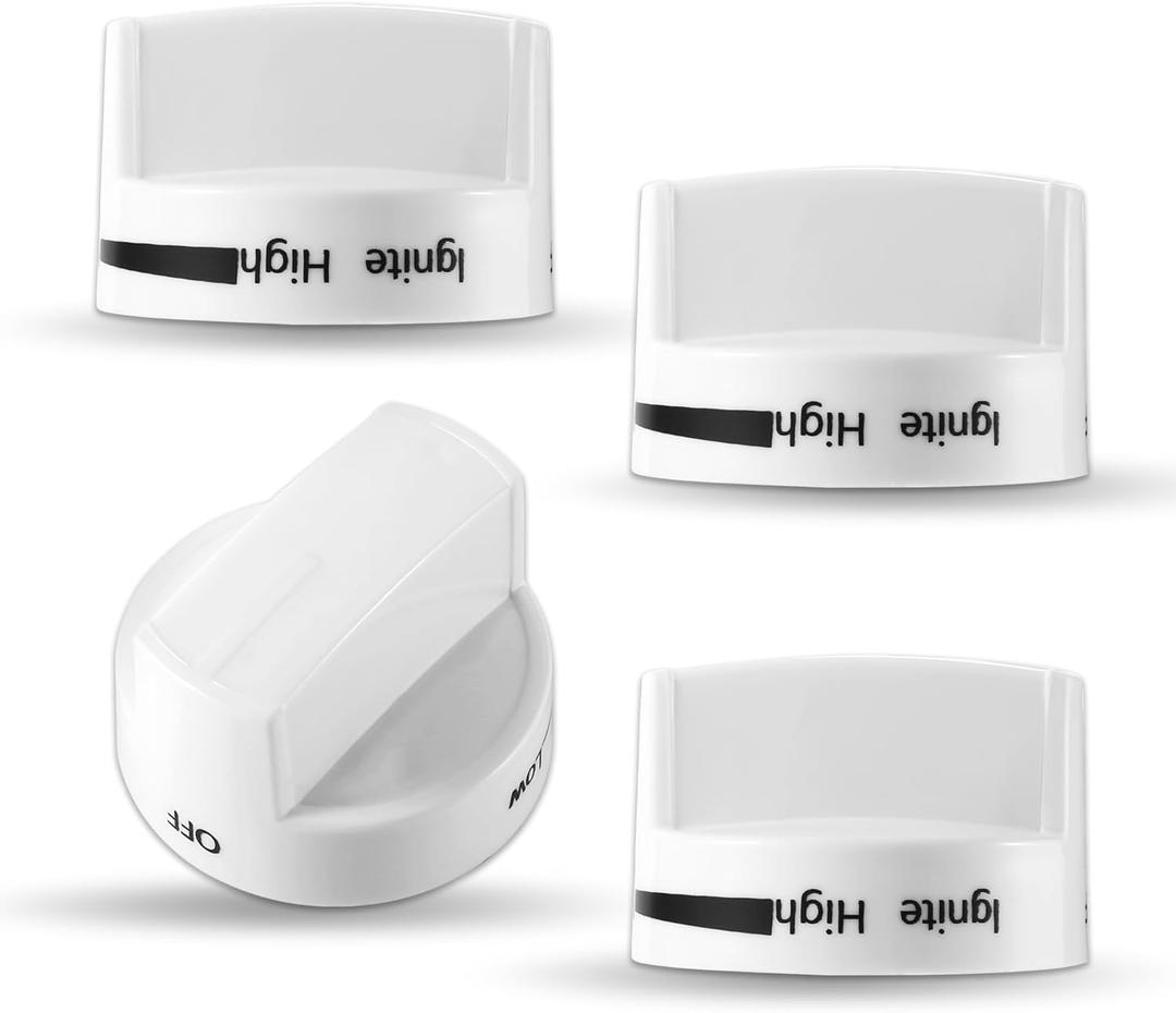 WPW10339443 Gas Stove Knobs(4 Pack), Cooktop Surface Burner Control Knobs Replacement, Fit for Whirl-Pool Gas Range/Stove/Oven, Replaces AP6019878, W10339443, WP10339443, PS11753189 - White