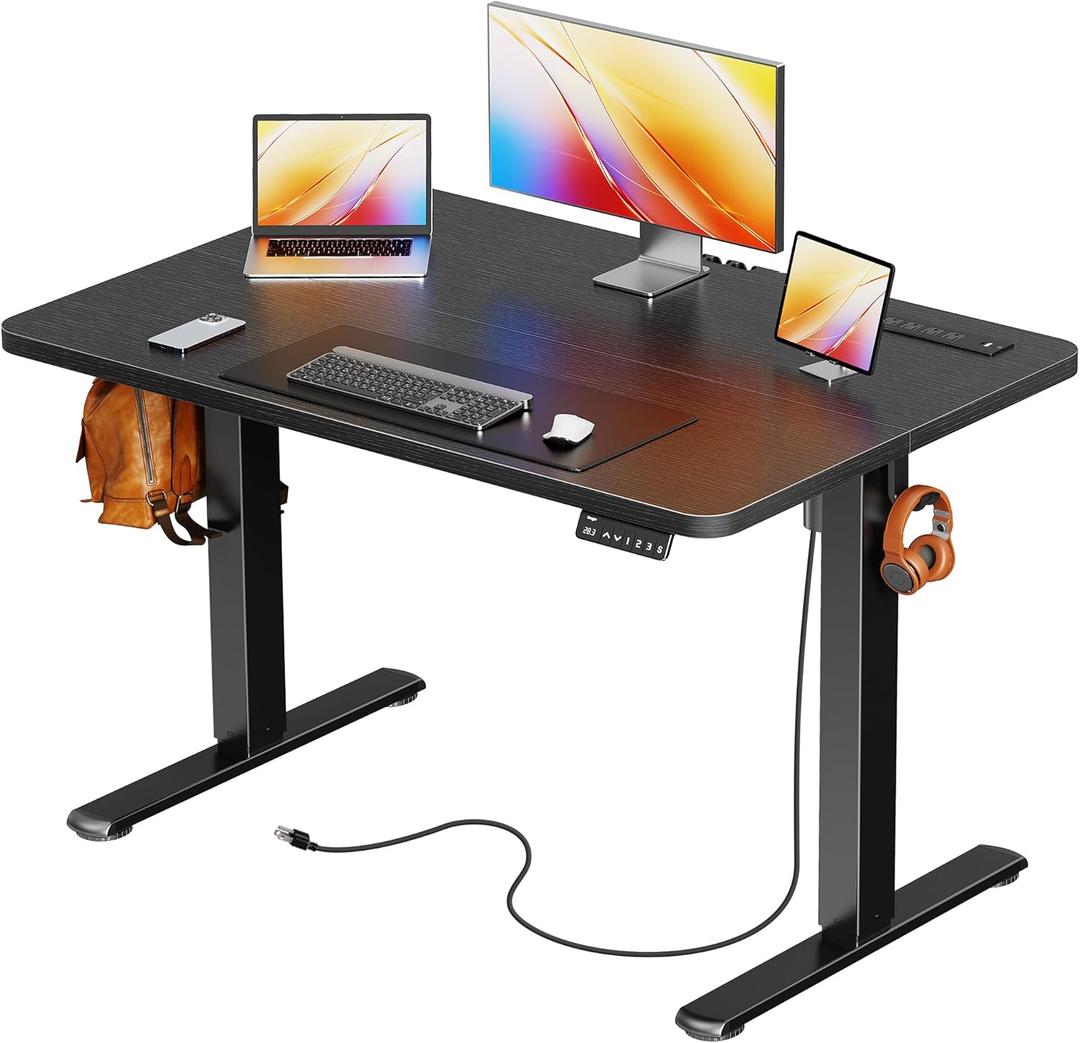 Huuger Electric Standing Desk with Power Outlets and USB-C Port, 39 X 24 Inch Height Adjustable Desk, Sit Stand Desk for Home Office, Computer & Gaming Desk with 4 Presets, Stable Steel Frame, Black, 39.4 x 23.6 inch