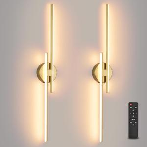 Battery Operated Wall Sconce Set of 2,Gold 31.4" 3000K-6500K LED Dimmable Wall Sconces with Remote Control,Wireless Wall Light USB Rechargeable for Bedroom Hallway Living Room Background Wall Lighting