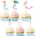 Honeydak 48 Pcs Mermaid Cupcake Kit Include 24 Mermaid Cake Topper 24 Ocean Cupcake Liners for Birthday Graduation Party Supplies Seahorse Shell Seaweed Conch Under the Sea Cake Decoration