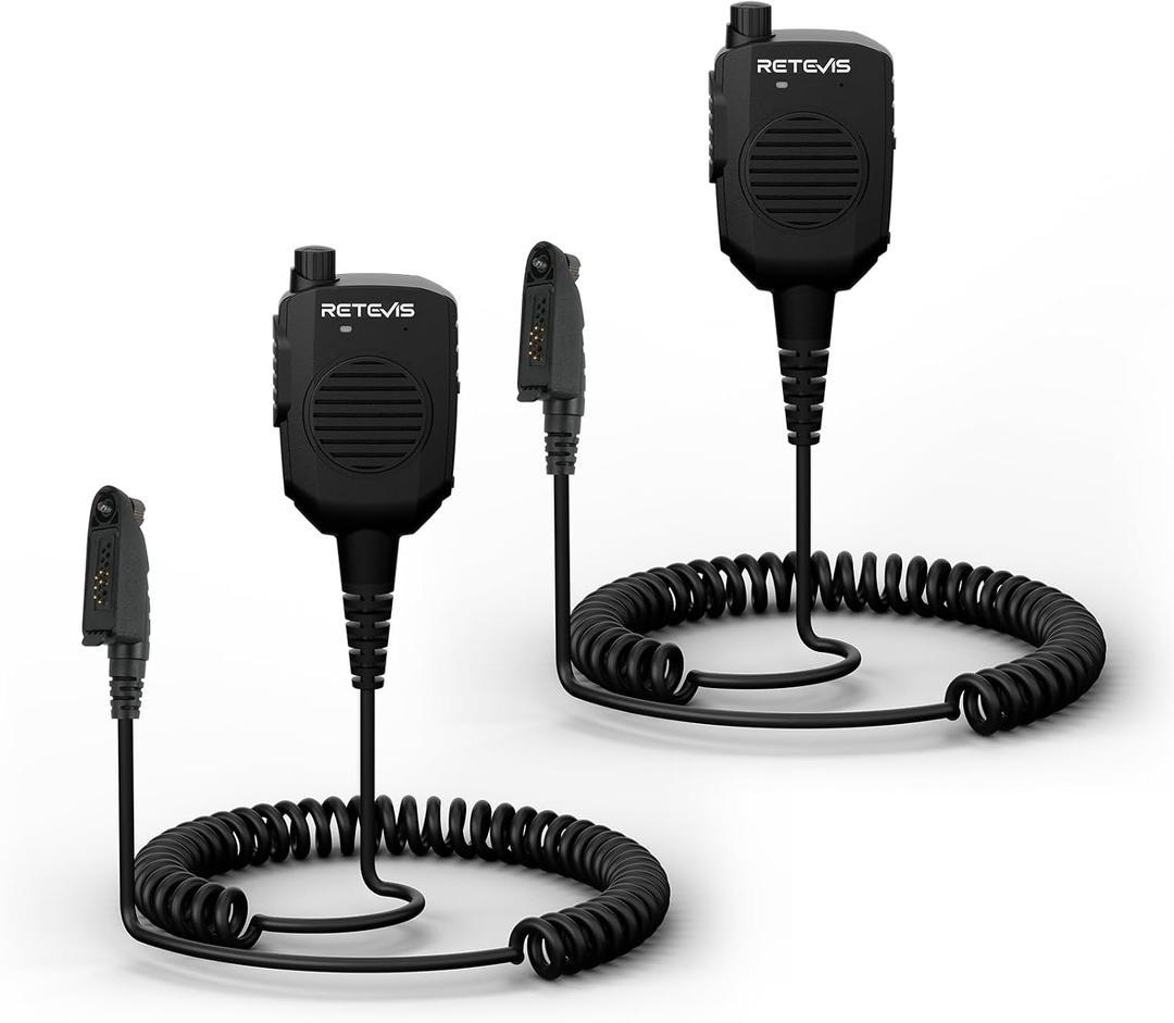 Retevis Walkie Talkie Speaker Mic,AI Noise Reduction,IP54 Waterproof,Kevlar Cable,for HD1 HD2 RT29 RT29D RT48 NR30 NR30S NR30D RB23,Compatible with Motorola GP328 Plus GP344 Two Way Radio (2 Pack)