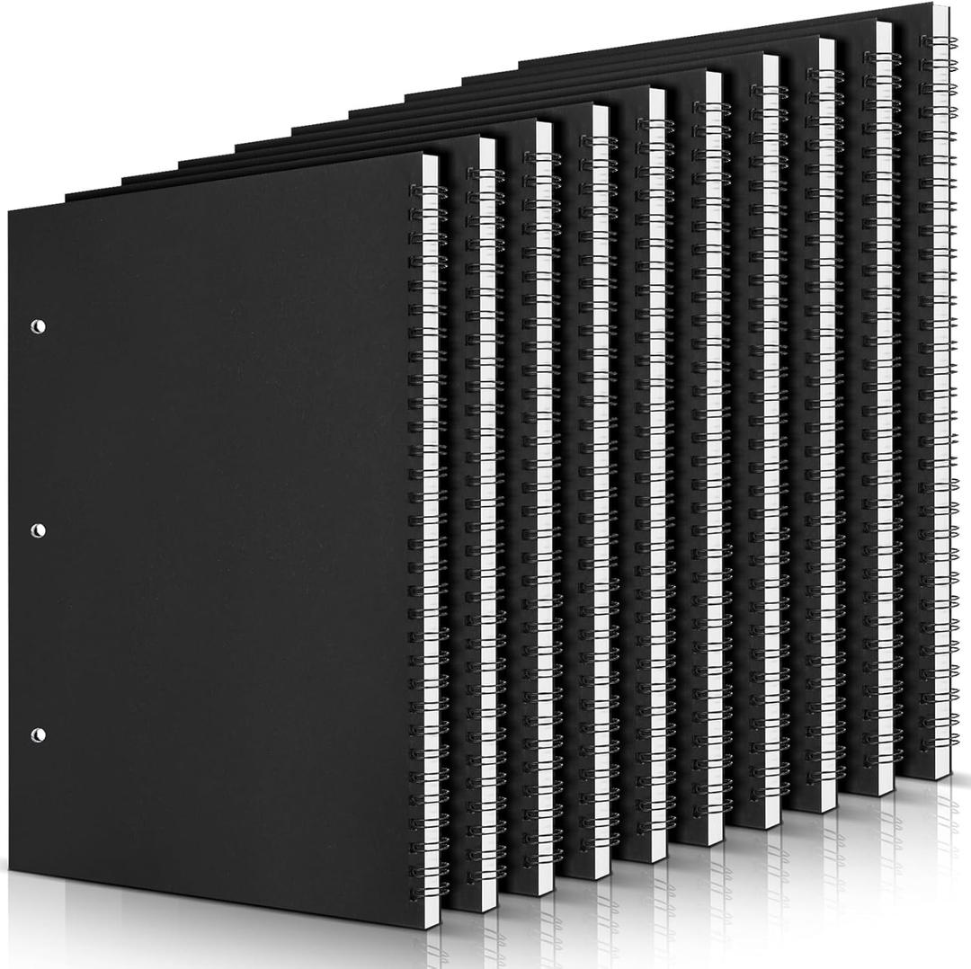 10 Pcs Lefty Spiral Notebook 8.5 x 11 in Wide Ruled One Subject Left Handed Notebook 50 Sheets Wire Bound Spiral Tear Line for Easy Removal for Office School Supplies, Black