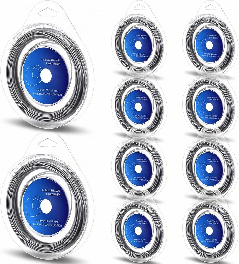 10 Rolls 32ft Saltwater Fishing Lure Leader Line Angling Wire Nylon Coated Stainless Steel Leader Wire 10 lb Test - 200lb Ten Sizes Anti-Corrosion Ideal for Inshore Offshore Fishing