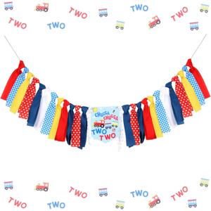 Kreatwow Train 2nd Birthday Decoration Train Chugga Chugga Two Two highchair banner Train Theme Decor Railroad Birthday Party Decor Choo Choo Im Two Party Decoration for Boys 2nd Bday