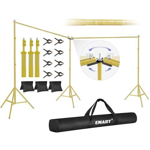 EMART Backdrop Stand, Large Adjustable Background Support System Angle Rotatable Connector, and Carry Bag for Parties, Wedding, Photography -Titanium Gold