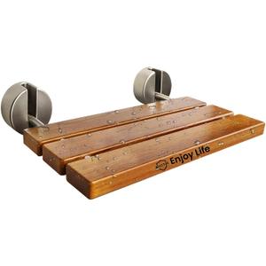 20 Inchs Teak Folding Shower Seat Wall Mounted, Folding Shower Seat with 400 Lb. Weight Capacity (Metal Brushed Cover)