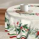 Imiss Christmas Holly Round Tablecloth Winter Snowflake Wrinkle Resistant Table Cloth Xmas Red Bird Decor Table Cover for Winter Holiday Home Kitchen Picnic Party 60 Inch