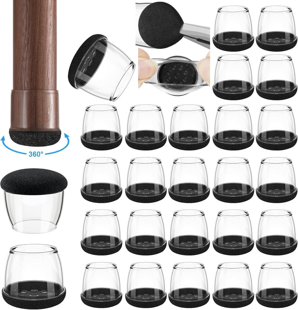 24 Pcs Chair Leg Floor Protectors - Felt Furniture Pads for Hardwood Floors, Thickened Round Furniture Sliders, Silicone Furniture Caps Leg Covers- Prevent Floor from Scratches Noise (Medium)