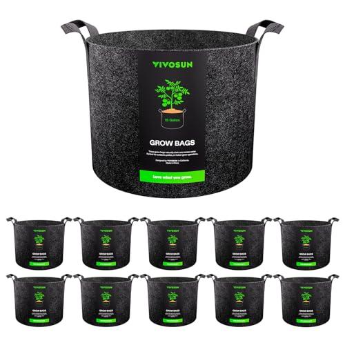 VIVOSUN 10-Pack 15 Gallon Grow Bags, Reinforced Planter Fabric Pots for Gardening Black