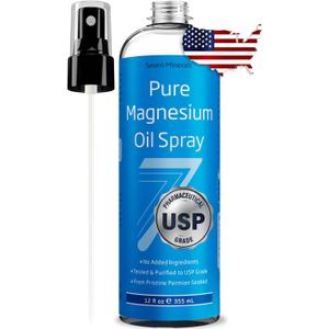 Seven Minerals Pure Magnesium Oil Spray - Big 12oz - Pharmaceutical (USP) Grade, Highest Strength with Instant Relief for Feet, Sleep, Muscle Pain & Cramps - Mined in The USA