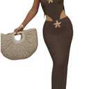 WDIRARA Women's Cut Out Crochet Bodycon Cover Up Dress Starfish Strapless Maxi Beach Dress M