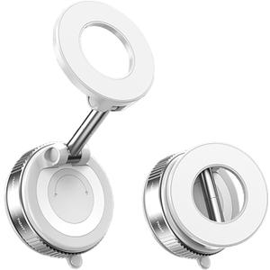 720Rotatable Vacuum Magnetic Phone Stand, Vacuum Magnetic Phone Holder Foldable&Adjustable, Suction Cup Phone Mount for Car/Gym/Mirror/Shower/Smooth Surface, Compatible iPhone 16 15 14 13 12 &Android (Silvery White)