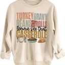 SHENHE Women's Graphic Sweatshirt Turky Gravy Beans Drop Shoulder Fleece Lined Cute Sweatshirts (L)