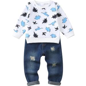 Renotemy Infant Baby Boy Clothes winter Toddler Denim Outfits Pullover Sweatshirt Jeans Pants Little Boys Clothing (2-3T, White)