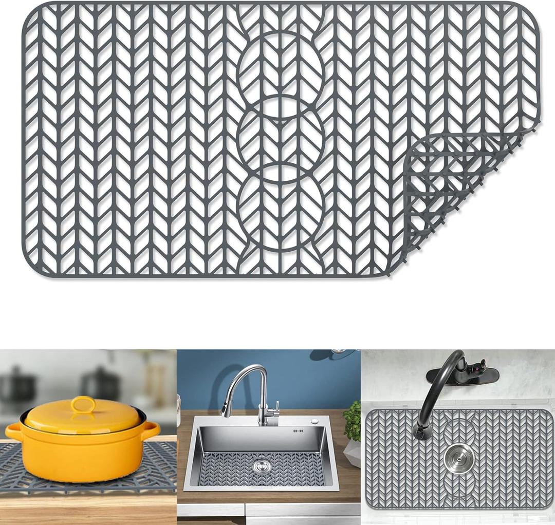 JIUBAR Sink Protectors for Kitchen Sink 12" 13" 16" 18" 19" 24" 26" 28" 29" Silicone Sink mat| Silicone Kitchen Sink Mat Grid for Bottom of Farmhouse Stainless Steel(29.5"X15" Gray)