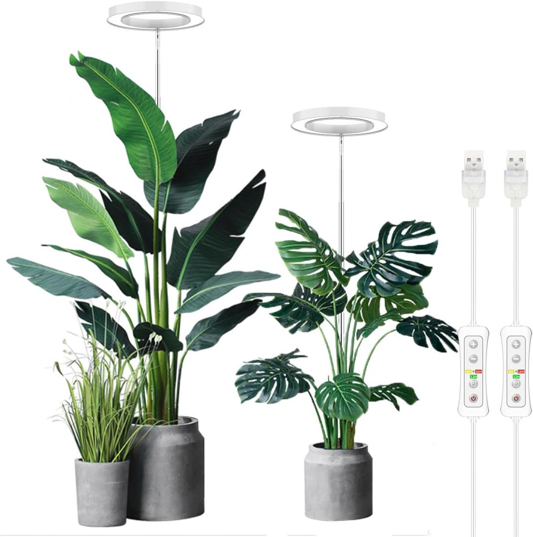 Plant Grow Light,yadoker LED Growing Light Full Spectrum for Indoor Plants,Height Adjustable, Automatic Timer, 5V Low Safe Voltage,Idea for Large Plant Light, 2 Pack (White)