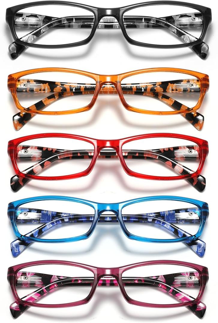 Reading Glasses for Women Men- Blue Light Blocking Spring Hinge Computer Readers Anti Glare UV Eyeglasses (Mix Black 5)