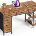 Huuger Computer Desk with 6 Drawers, Office Desk with Shelves, Reversible Gaming Desk, Corner Desk with Storage, Work for Home Office, Study, Living Room, 47inch, Rustic Brown
