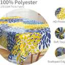 54x108inches Navy Blue Yellow Flowers Tablecloth Abstract Dahlia Floral Rectangle Table Cloth Modern Geometric Polyester Table Cover for Dining Room Kitchen Home Decor Banquet Party Supplies