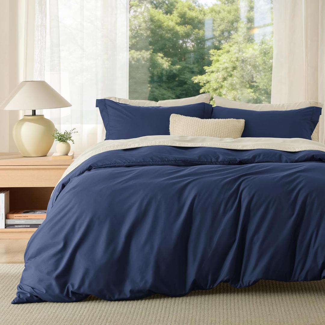Bedsure Duvet Cover Full Size - Soft Double Brushed Bedding Set for Kids & Adults, Zipper Closure, 3 Pieces, Includes 1 Duvet Cover (80"x90") & 2 Pillow Shams, NO Comforter, Navy Blue