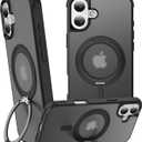 360 Magnetic Swivel Ring for iPhone 16 Plus case, Built-in Metal Stand and Ring Holder, Magsafe Compatible, Military Grade Protection, Shock Resistant - Black