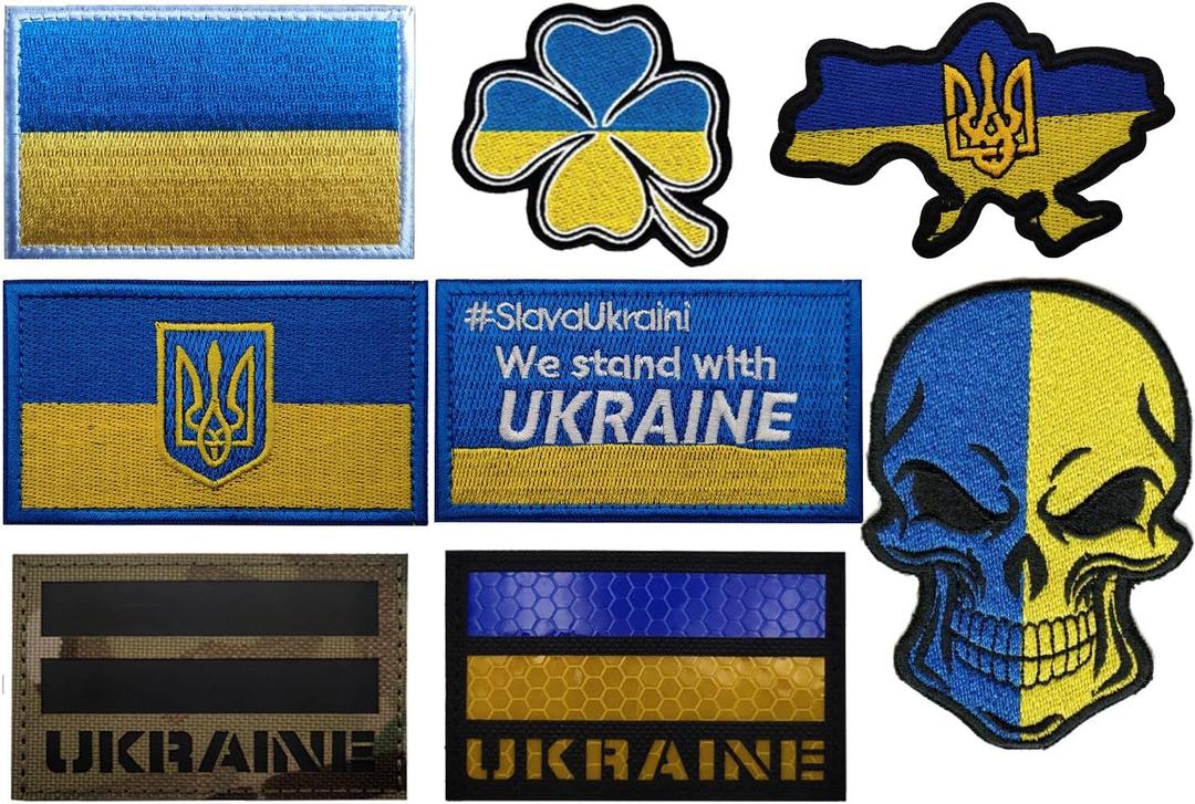 8 PCS AliPlus Ukraine Flag Patches Embroidered IR Infrared Reflective Tactical Patch Hook and Loop