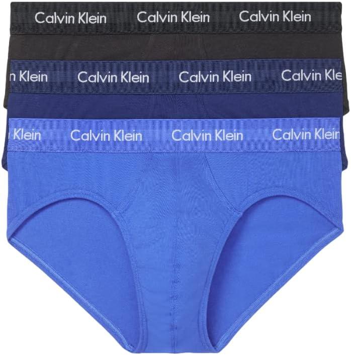 Calvin Klein Men's Cotton Stretch 3-Pack Brief (Large, Black/Blue/Cobalt)