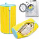 Shoe Washing Machine Bag 2 Pack – 360° Self-Locking Zipper Shoe Washing Bag for Washer and Dryer – Reusable Heavy-Duty Microfiber Cleaning Set for Sneakers, Boots & Athletic Footwear (Yellow)