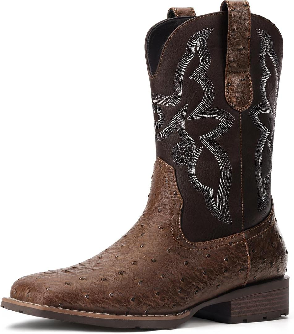 Cowboy Boots For Men - Western Boot Men's Cowboy Boots With Square Toe | Cowboy Western Boot | Pull-on Boots| Old West Style Embroidered, US 10