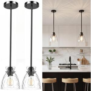 Modern Pendant Lights Kitchen Island Hanging Lights,Black,2 Pack