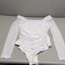 Chunpin Women's Square Neck Bodysuit Ruched Top Mesh Long Sleeve Bodysuits Thong Body Suits Leotard Shirt Going Out M