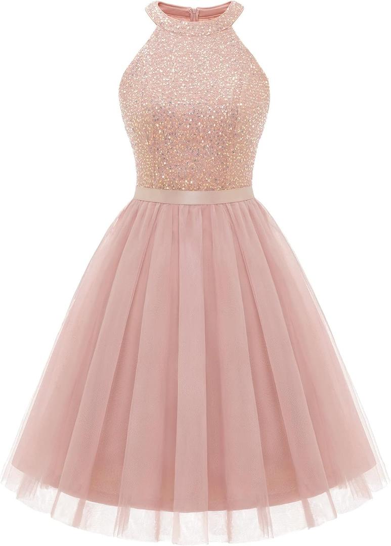 Dressystar Women's Sparkly Sequin Short Homecoming Dress (Pink, S)
