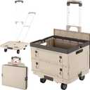 Rolling Crate Cart with Wheels,2 in 1 Utility Cart with Lockable Lids,132 lbs Foldable Shooping Cart with Aluminum Handle, Silent Wheel