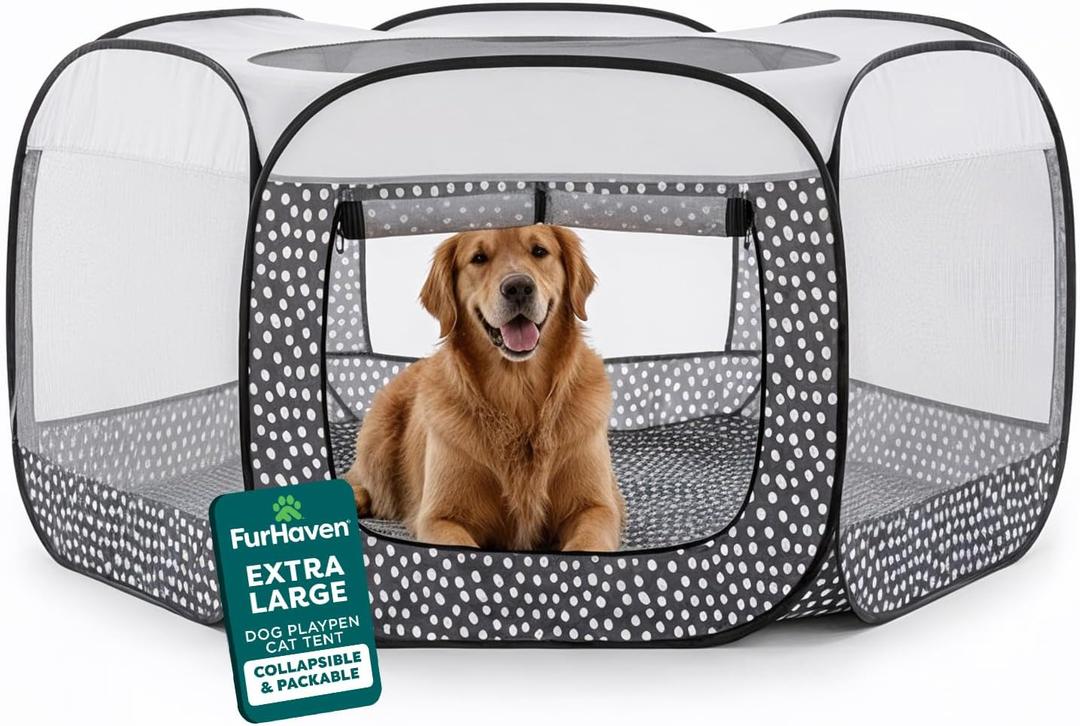 FurHaven Portable Pet Playpen for Dogs & Cats, Extra Large Indoor Kitten Playpen with Mesh Sides, Foldable Dog Playpen for Small Dogs, Pop Up Travel Dog Pen, X-Large, Gray Pebbles