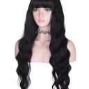 Long Wavy Black Wig with Bangs for Women Heat Resistant Synthetic Hair Wigs for Daily Use(Black)