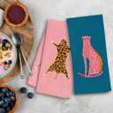 WFSM Pink and Blue Preppy Leopard Cheetah Kitchen Towels and Dishcloth Set of 2, Funky Trendy Dish Towels for Kitchen, Funky Hand Towels for Bathroom, Preppy Bathroom Decor, 16x24 Inches