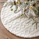 Faux Fur Christmas Tree Skirt: 36 Inch White Plush Faux Fur Cover with Crossed Diamond Textured Pattern, Rustic Merry Home Decor