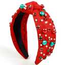 Huachi Christmas Headbands for Women Hair Accessories, Holiday Knotted Headbands with Pearls Rhinestones Festive Head Band for Womens Hair Headpieces Christmas Gifts (Red)