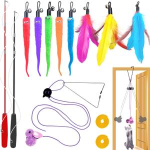ZPH Cat Toys Interactive for Indoor Cats,2PCS Retractable Cat Wand,9PCS Teaser Toys&1PCS Hanging Door Lure Kitten Toy,Interactive Feather Toy for Teaser Play and Chase Exercise with Kitten