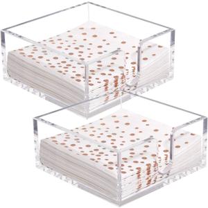 Rubtlamp 2 Pack Napkin Holder, Clear Acrylic Napkin Holder, 5.5x5.5x2.6 Inch Square Cocktail napkin holder, Plastic Napkins holder Great for Table Bathroom,Kitchen, Dinners for Mothers Day (0.12" Thickness)