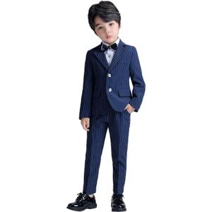 LOLANTA Boys Suit Wedding Ring Bearer Outfit Kids Suit Set, Blazer Pants Bow Tie Dress Clothes Formal Wear (7-8 Years, Navy) 130