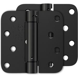 2 Pack Self Closing Door Hinges 4 Inch, Matte Black Spring Loaded Hinges with 5/8'' Radius Corners, Adjustable Tension for Garage, Front Door, for Left and Right Hand Door, UL Listed