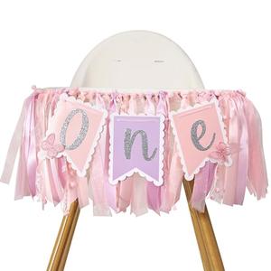 Pink Butterfly First Birthday Highchair Banner - 1st Birthday Decorations for Girls, Spring One High Chair Banner & Cake Smash Photo Prop
