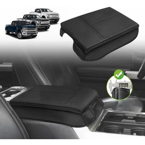 Muslogy Center Console Armrest Cover Compatible with Ford F150 2015-2020 &F250 F350 F450 2017-2022 & Expedition 2018-2024 Comfort Pad ArmRest Cushion Vegan Leather 1-Inch Extra Thick
