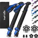 TheFitLife Collapsible Trekking Poles for Hiking  Lightweight Folding Walking Sticks for Men and Women with Extra-Long Foam Handle and Metal Flip Lock (100-120cm for Users 5'7" or under, Blue)