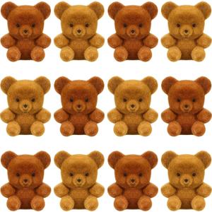 Hungdao 12pcs Mini Flocked Bears Tiny Bear Stuffed Miniature Decorations for Birthday Cake Wedding Decor Party Favor Supplies Bag Charm DIY Accessory 1 Inch(Brown, Light Brown)