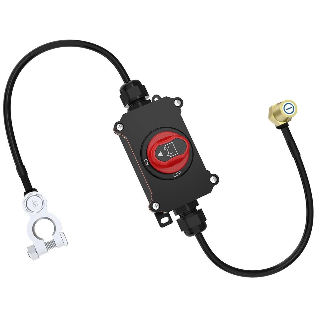 Top Post Battery Disconnect Switch, CNAODUN Waterproof Battery Cut Off Switch with Wire 12-48V Heavy Duty for Car RV Boat and Vehicle(On/Off)