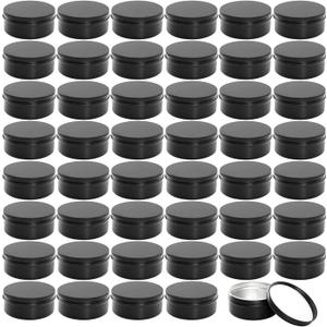 Foraineam 48 Pack 4 oz Metal Round Tins with Screw Lid, Black Aluminium Empty Candle Tins Storage Tin Jars, Cosmetic Sample Containers Travel Tin Cans for Salve, Cream, Spices or Candles