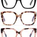 DOOViC 3 Pack Oversized Reading Glasses for Women Blue Light Blocking Square Stylish Computer Readers